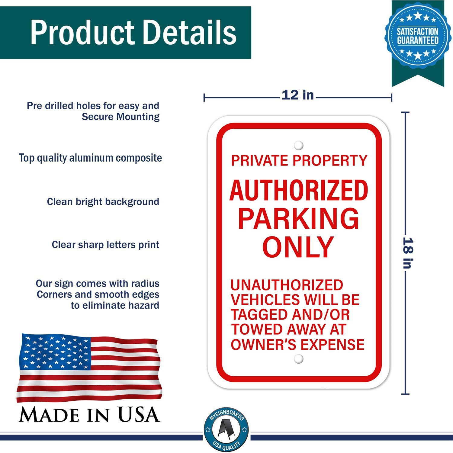 Authorized Parking Only Aluminum Composite Metal Sign Private Property 12″x18″