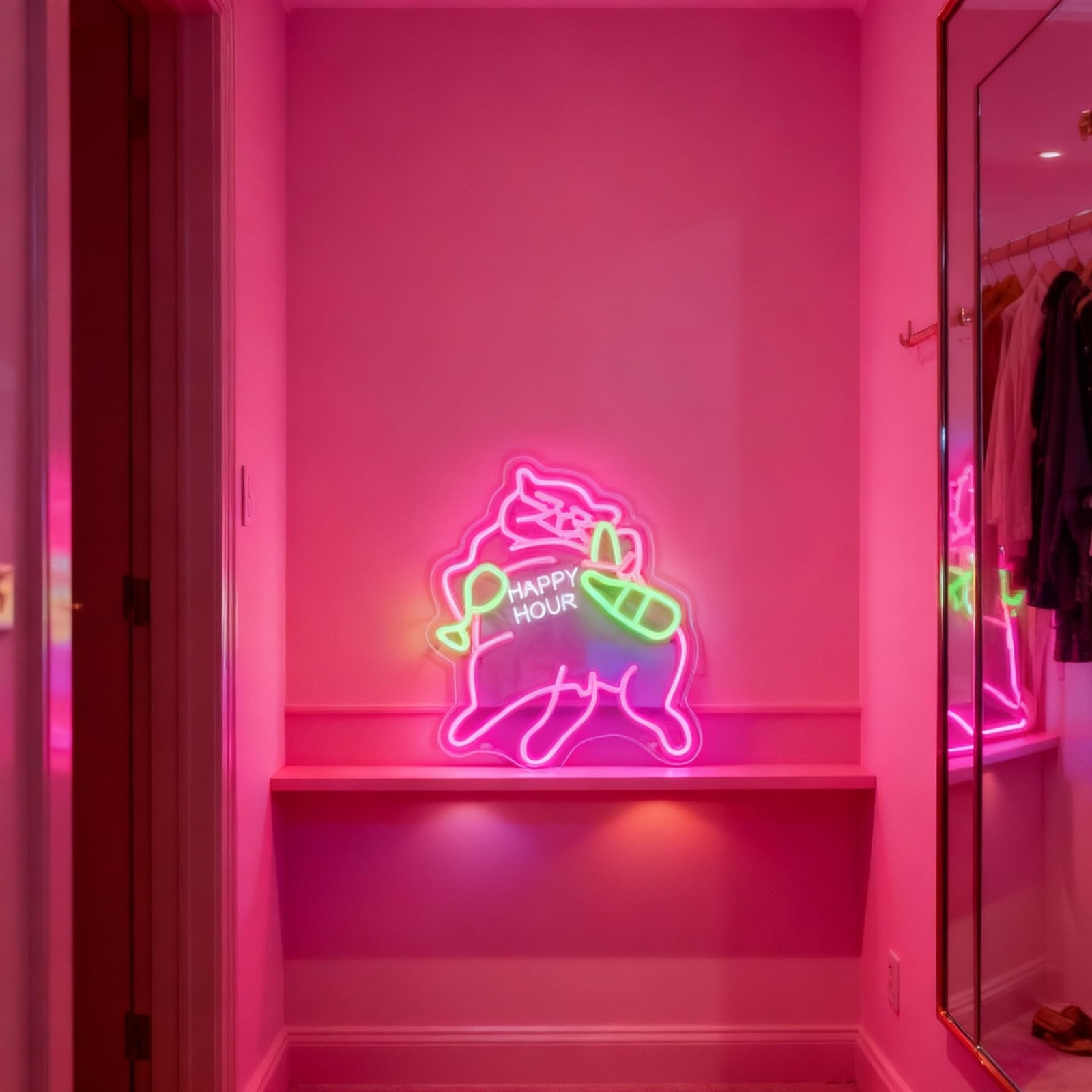 Happy Hour Pink Cat Neon Sign for Wall Decor Light Up Letters Business Led Si…