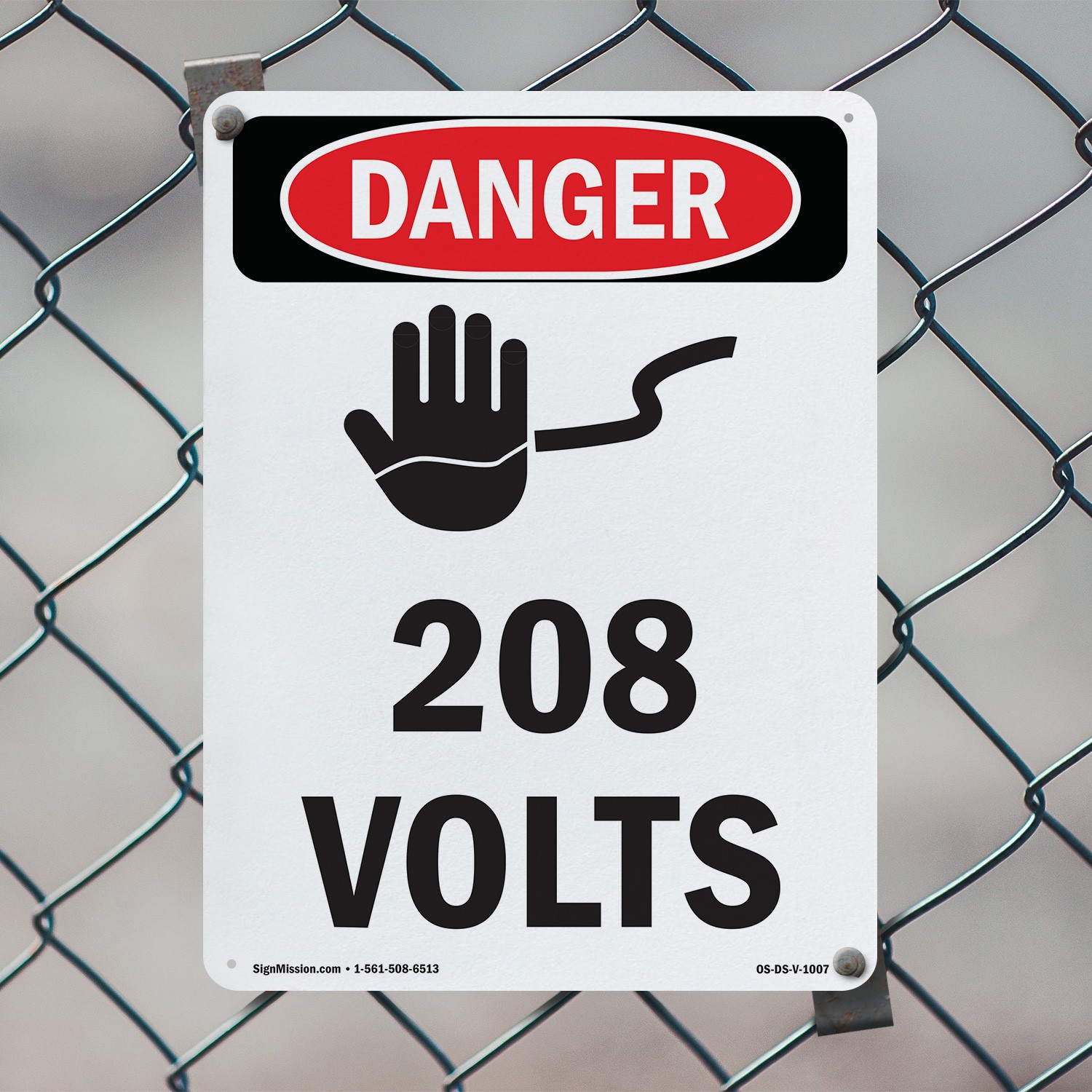 208 Volts OSHA Danger Sign Metal, Plastic, Or Decal – 5 or 10 Pack