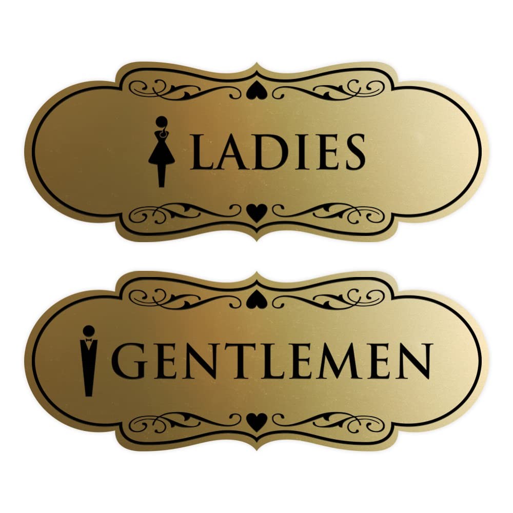 Designer Ladies Gentlemen Figurines Restroom Signs Brushed Gold Medium 2 PCS