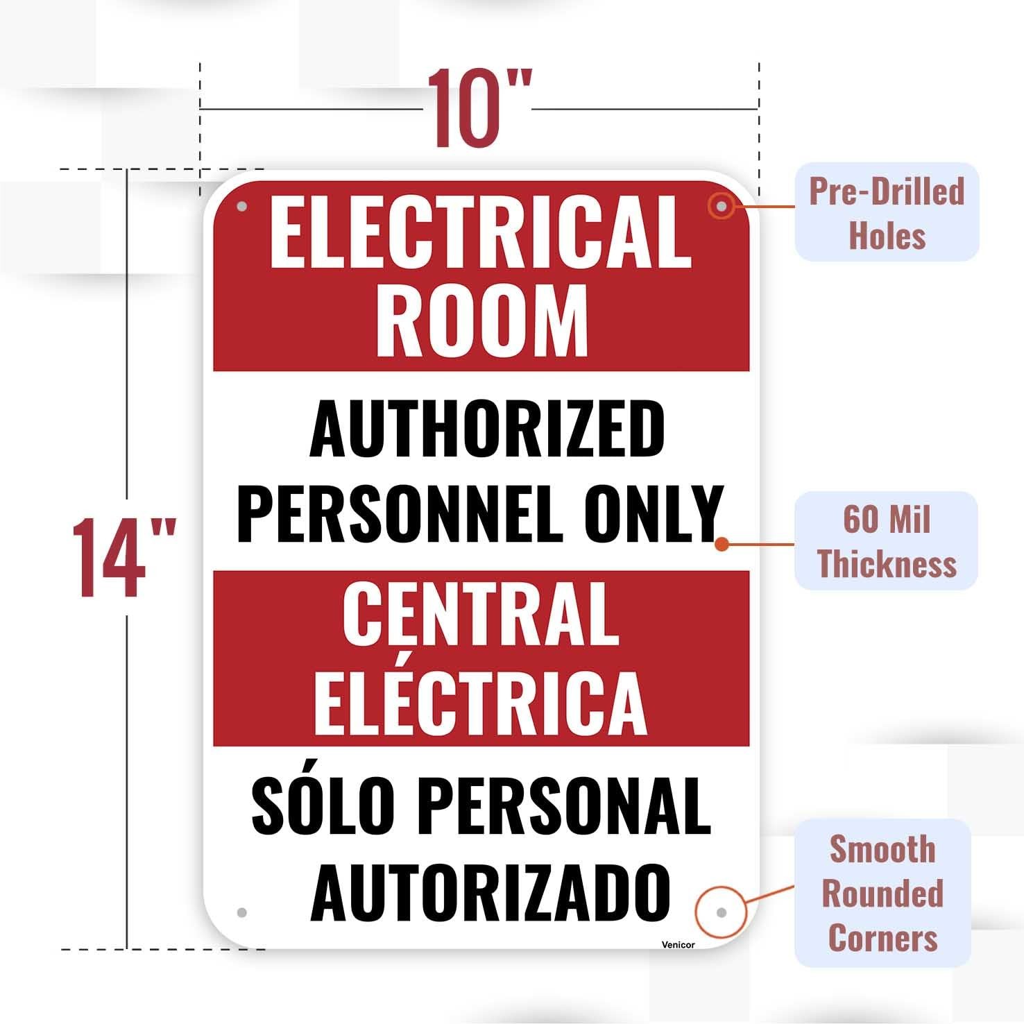 1 PCS Electrical Room Sign Bilingual Authorized Personnel Only 14×10 Inch