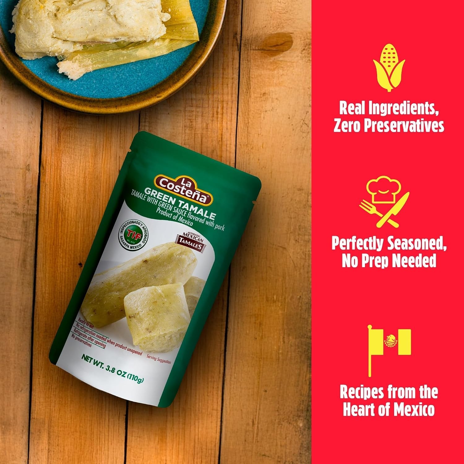 12 Pack Quick Microwave Tamales – Pork with Green Sauce, No Refrigeration Needed