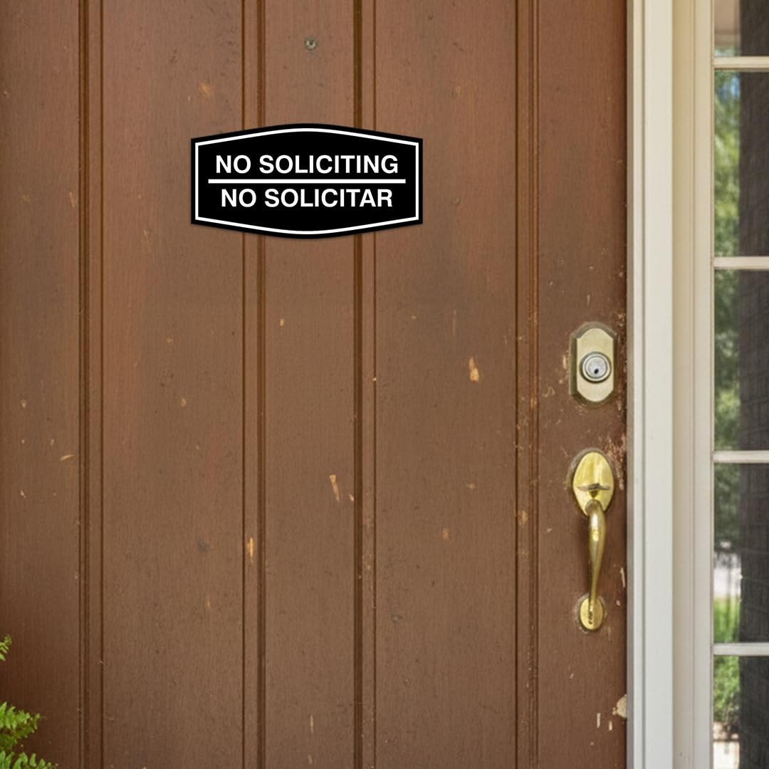 Signs ByLITA Fancy No Soliciting No Solicitar Sign (Black Gold) – Medium 1 Pack