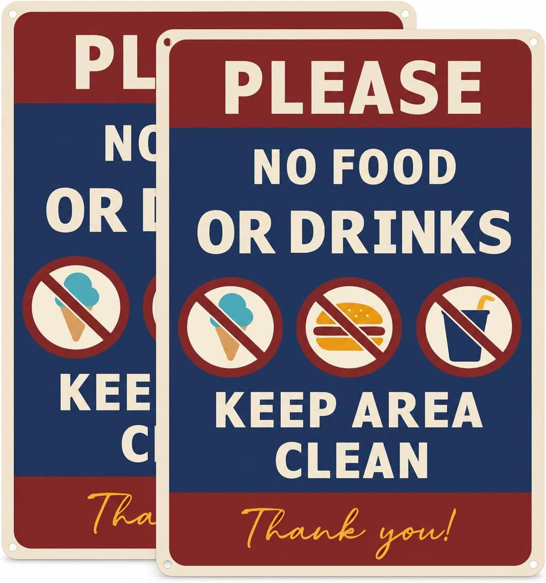 2 Pack Please No Food or Drinks Signs Keep Area Clean 14X10″ Metal | Sin Comida