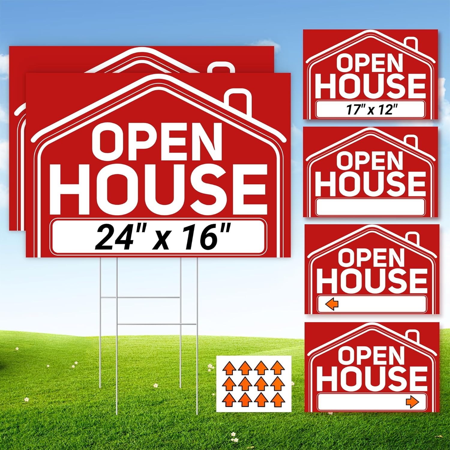 6 Pcs Open House Signs for Real Estate, 2 Pcs 24″ x 16″ and 4 Pcs 17″ x 12″ Open