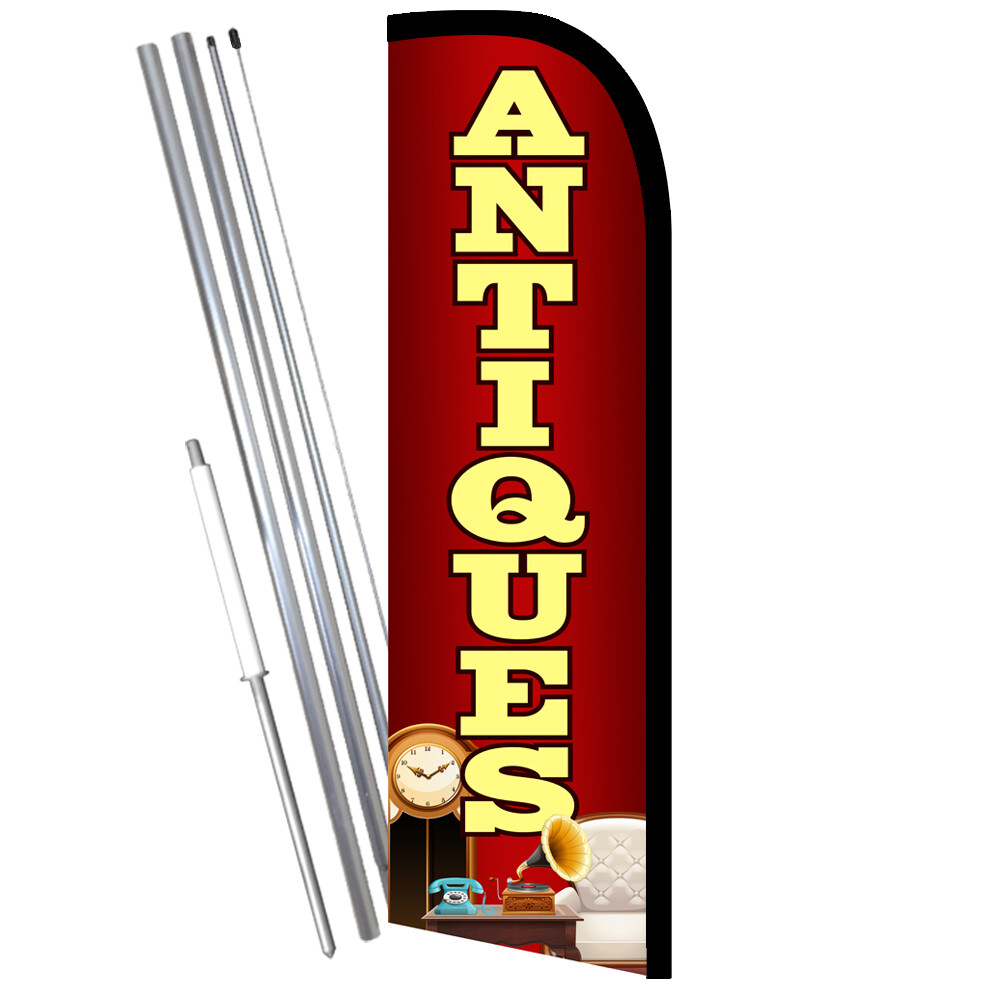 Antiques Premium Windless Feather Flag Bundle (Complete Kit) OR Optional Replac