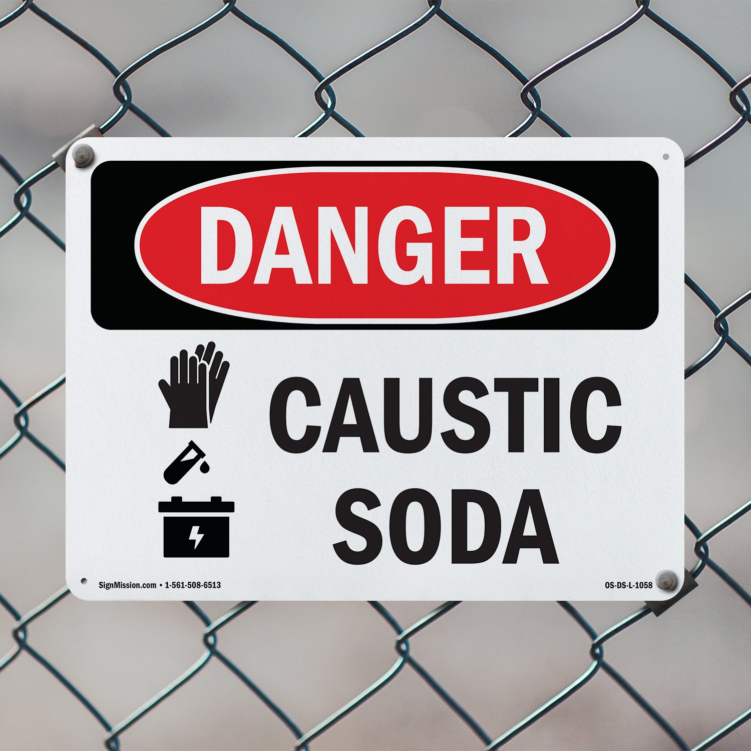 Caustic Soda OSHA Danger Sign Metal, Plastic, Or Decal – 5 or 10 Pack