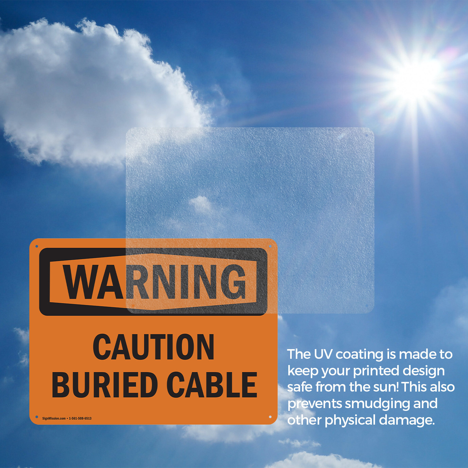 (2 Pack) Caution Buried Cable OSHA Warning Sign Decal Metal Plastic