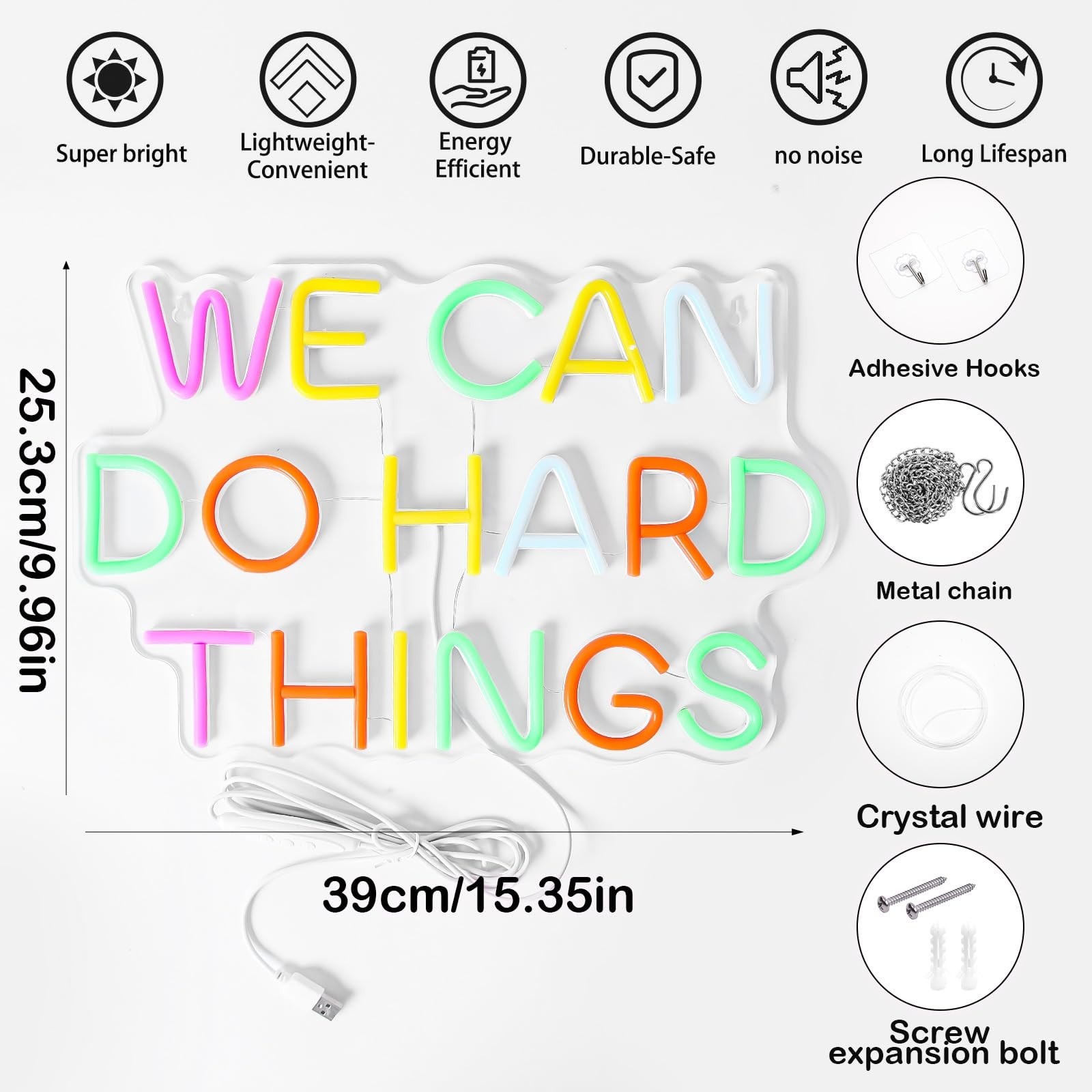 We Can Do Hard Things Neon Sign Motivational Dimmable LED Neon Lights for Wal…