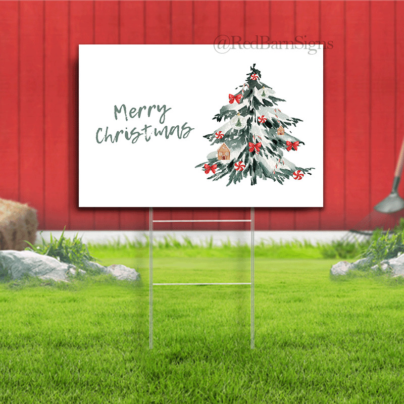 Merry Christmas watercolor Christmas tree yard sign
