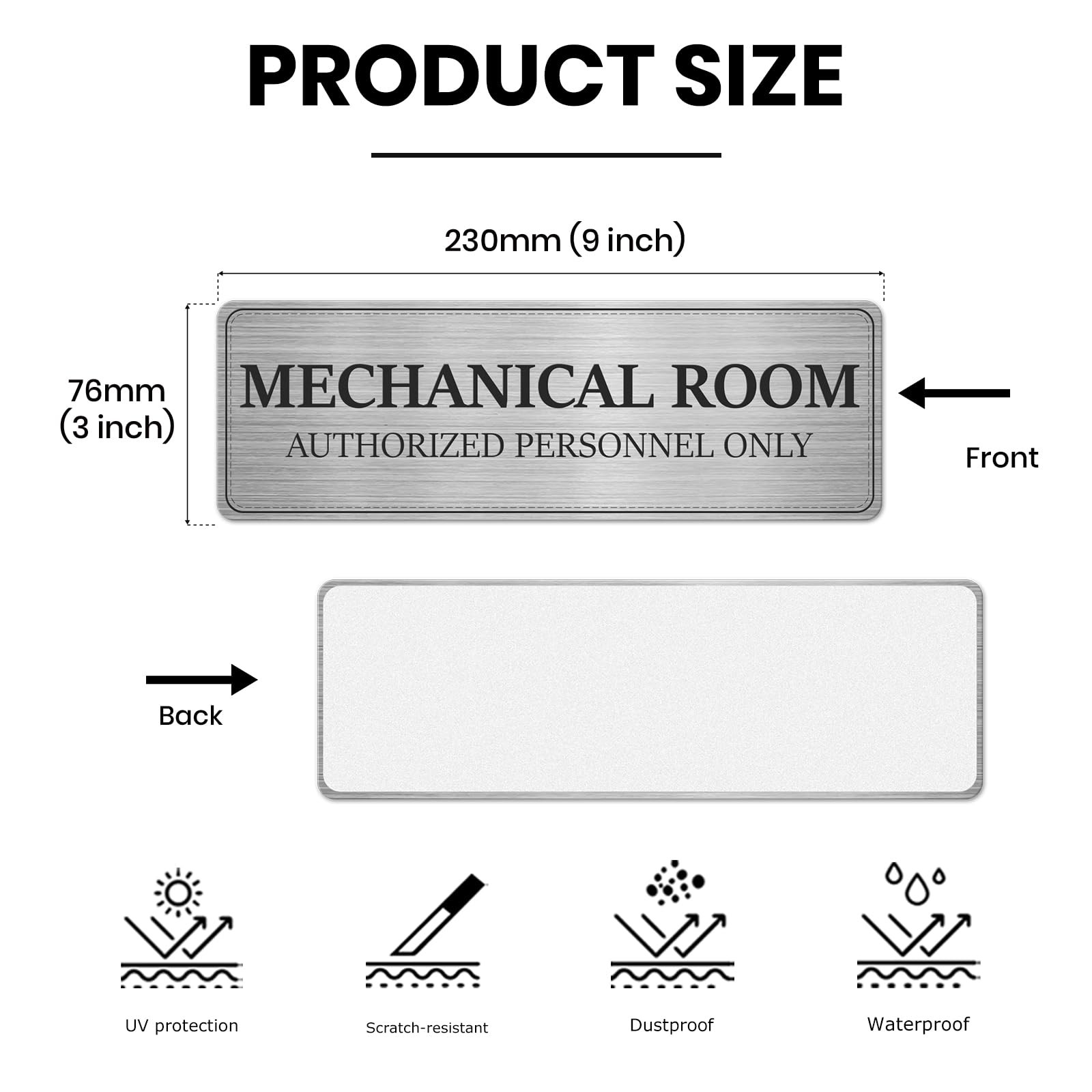 4 Pack Mechanical Room Sign 9×3 Inches Self-Adhesive Durable Aluminum Silver …