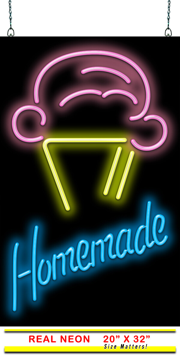 Homemade Ice Cream Cone Neon Sign Jantec 20″ x 32″ Frozen Dessert Treat