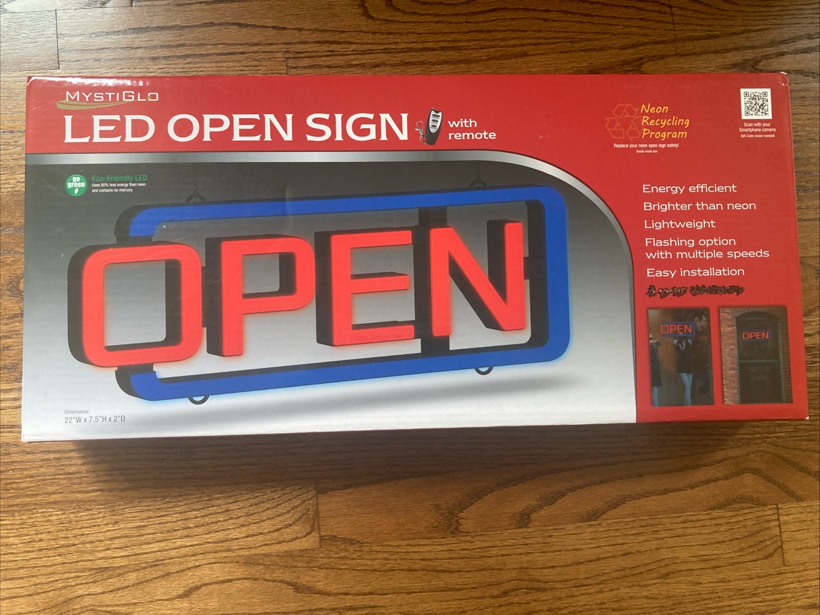 CM Global AC-01-RC LED OPEN Sign Red/Blue 22W X 7.5H X 2D-New With Open Box Test