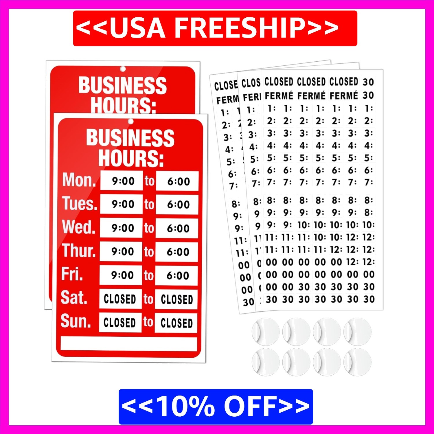 2 Piece Business Hours Sign, Open Hours Signs for Business Adjustable, Assured