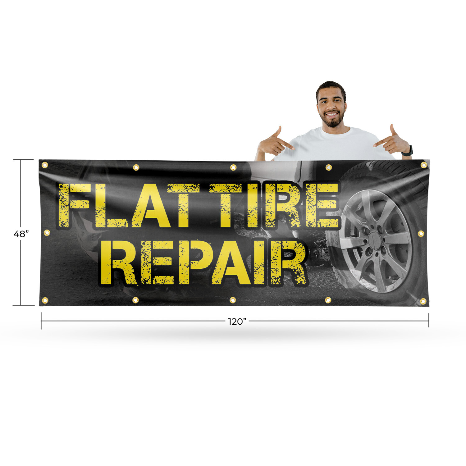 Flat Tire Repair Vinyl Banner Sign with Metal Grommets Heavy-Duty Single-Sided