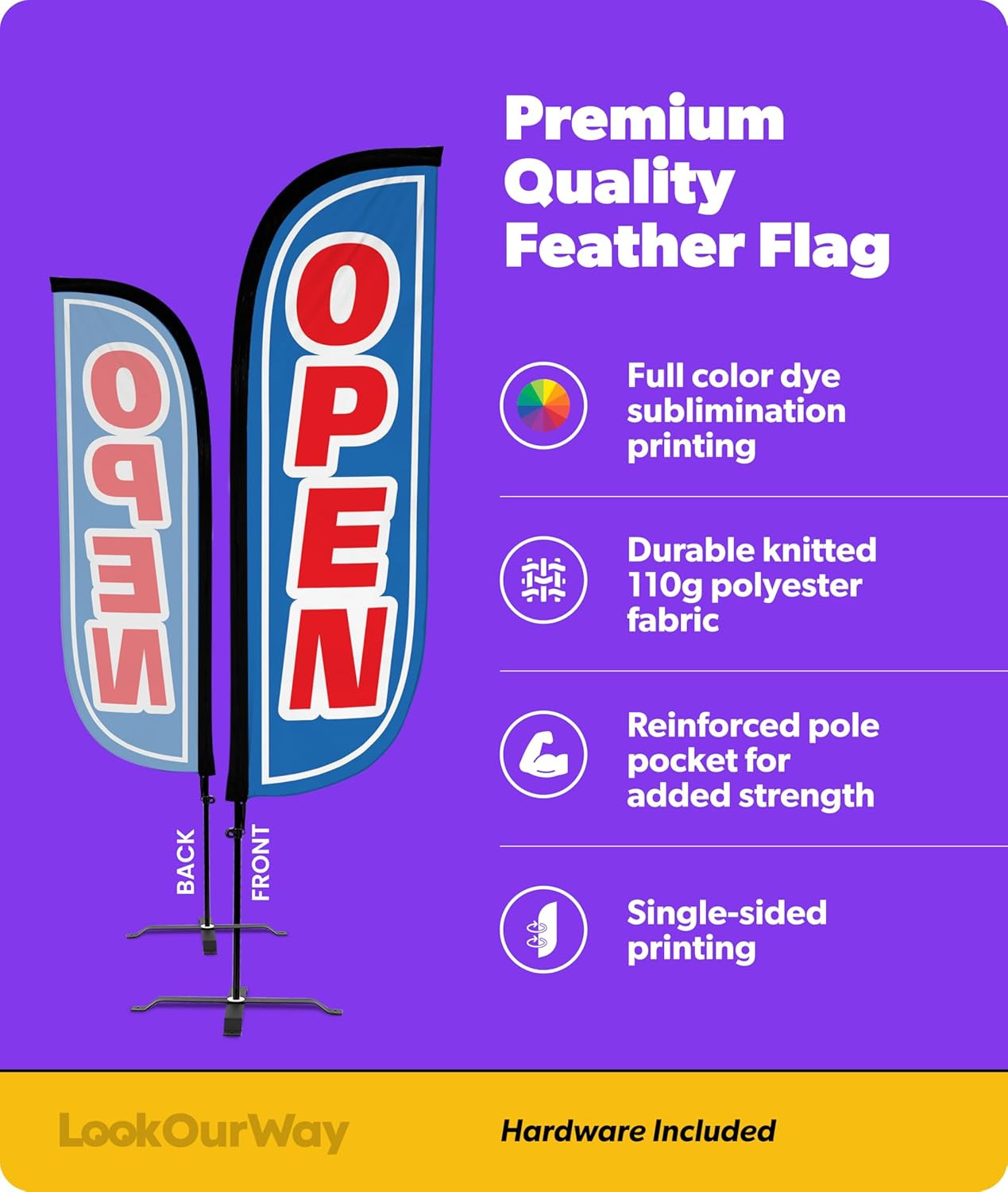 5Ft Feather Flag Set with Pole Kit & X-Stand – Open Blue/Red Business Banner