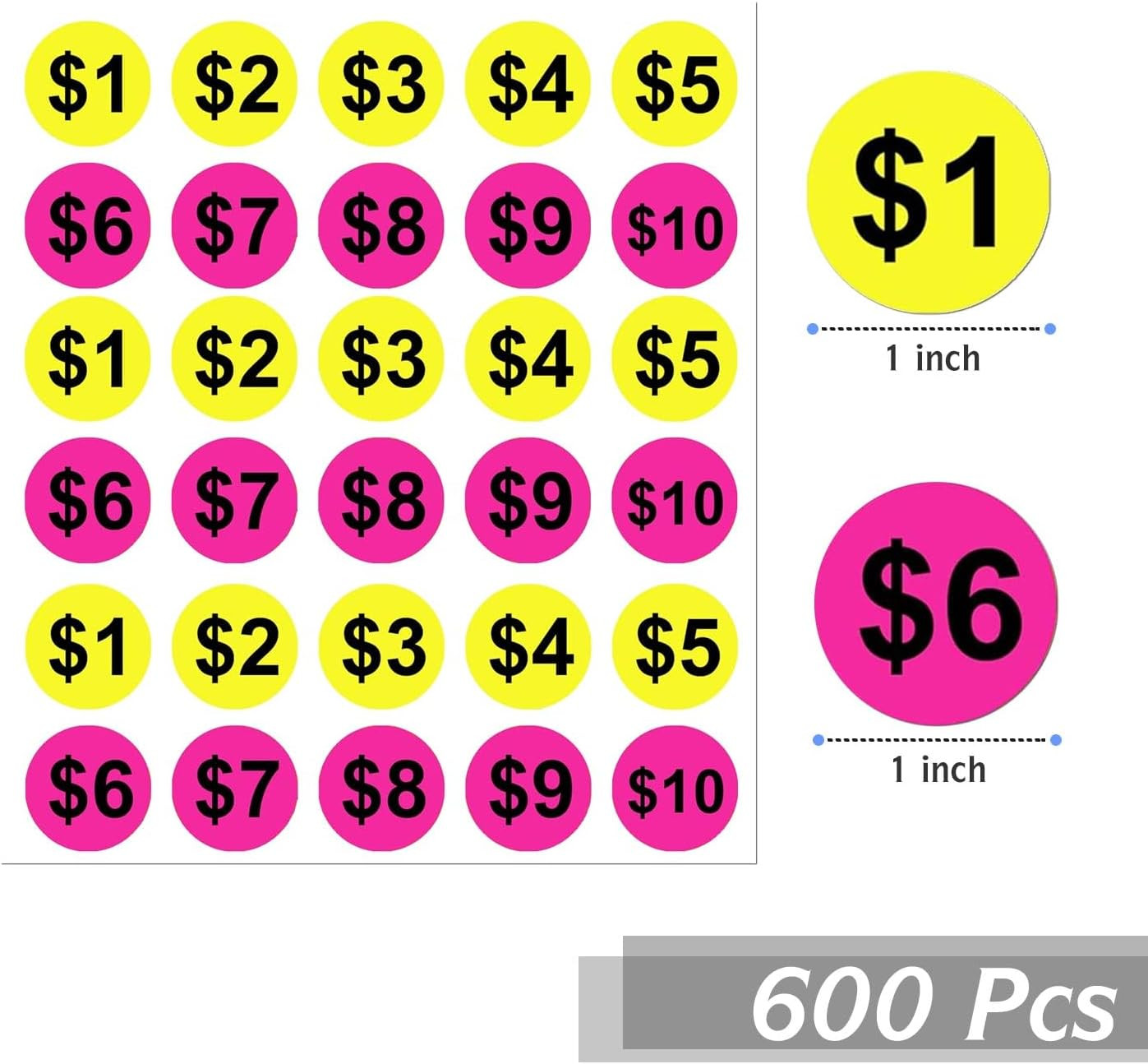 600 Pcs Yard Garage Sale Price Stickers 1 Inch Flea Market Pre-Printed Pricing S