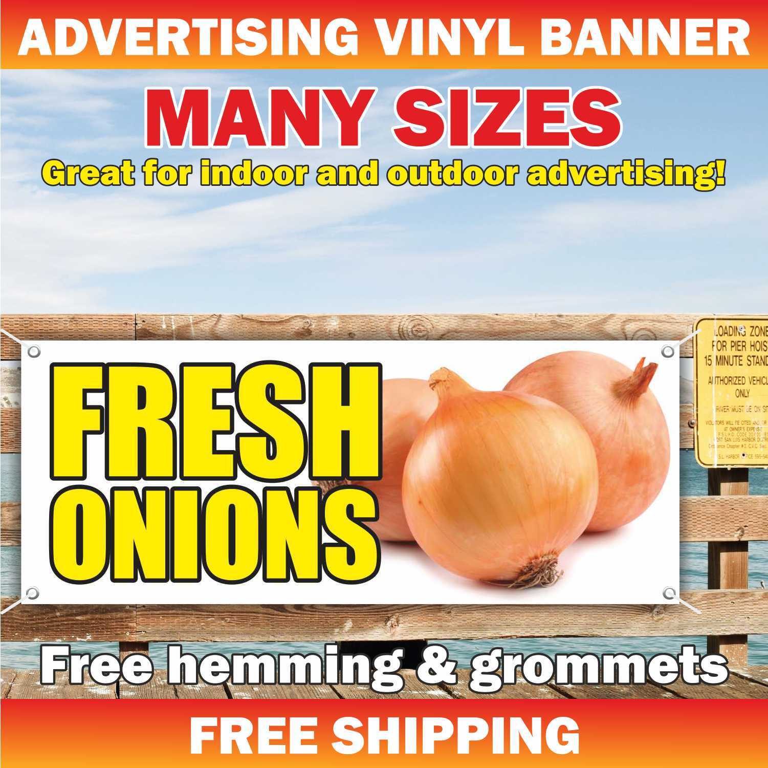 FRESH ONIONS Advertising Banner Vinyl Mesh Sign Fruit Vegetable Berry Salad Farm