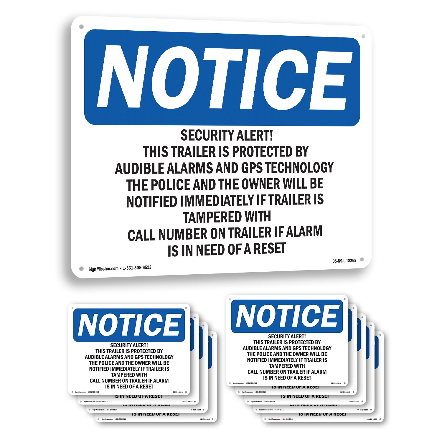 Security Alert! This Trailer Is Protected OSHA Notice Sign, Decal 5 or 10 Pack