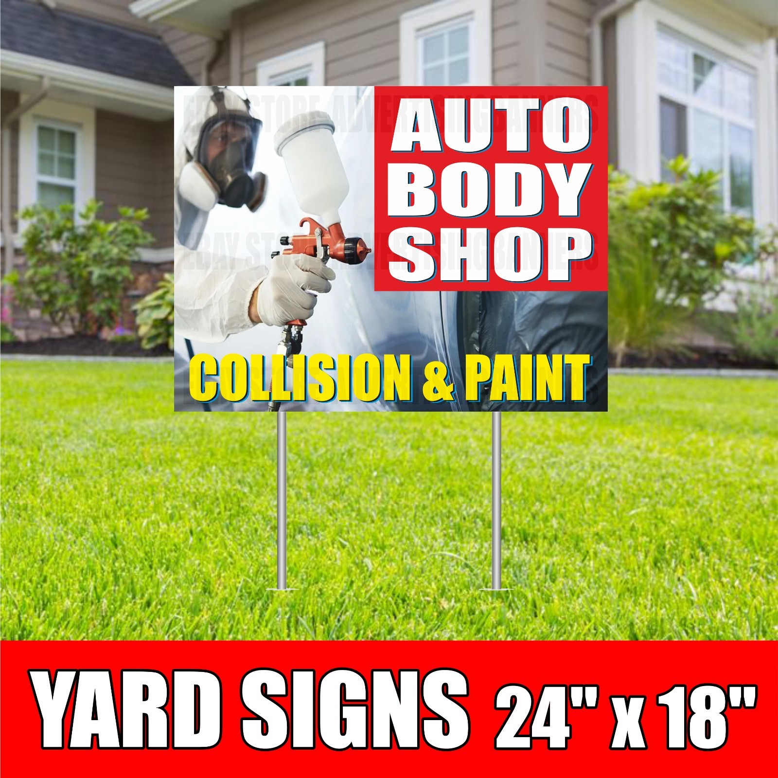 AUTO BODY SHOP COLLISION PAINT Yard Sign with H-Stakes Car Repair Service Garage
