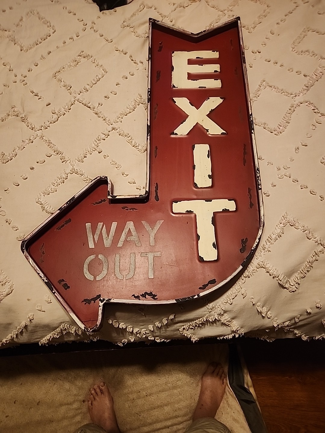 EXIT WAY OUT Large 32″ Metal Red Arrow Theater Man Cave Garage Vintage Look