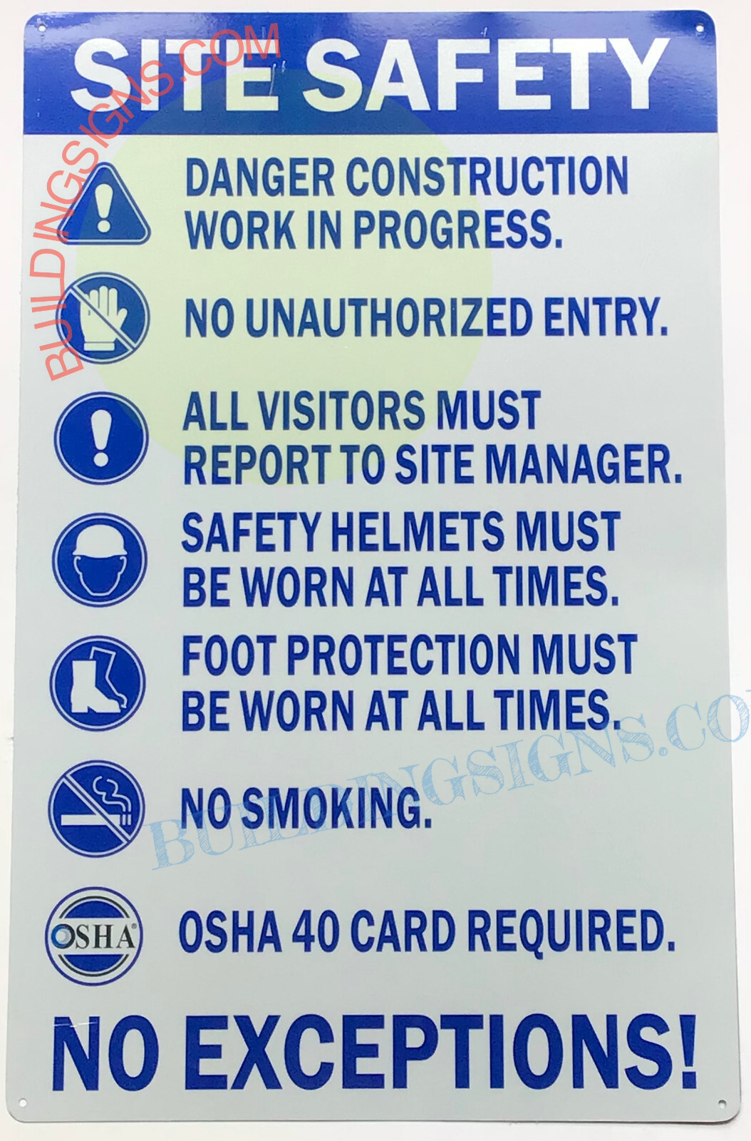 SITE SAFETY SIGN (22X14, White, Aluminum) -REF24-1027