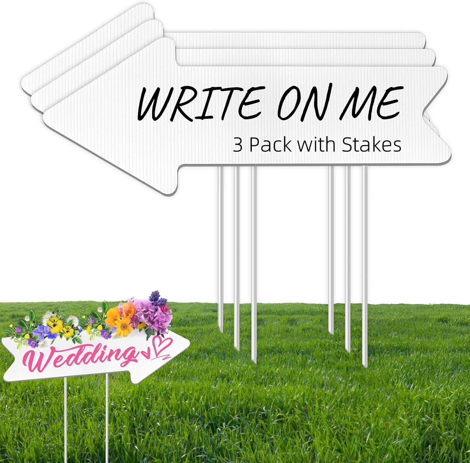 Blank Arrow Yard Signs with Stakes, 3 Sets White Garage Sale Sign 17 x 6 inch Pl