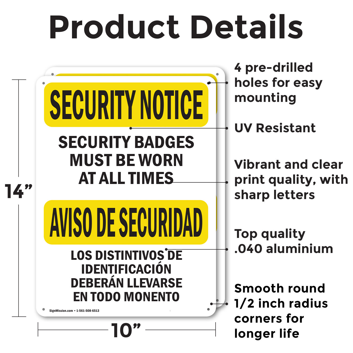 (2 Pack) Security Badges Must Worn Bilingual OSHA Security Notice Sign Decal