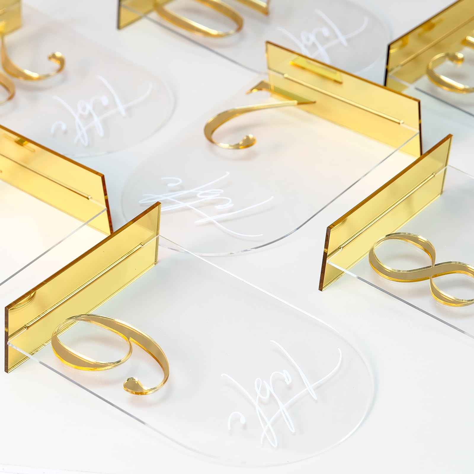 Clear Arch Wedding Table Numbers 110 Stands 5×7 Inch Acrylic Signs Gold Event
