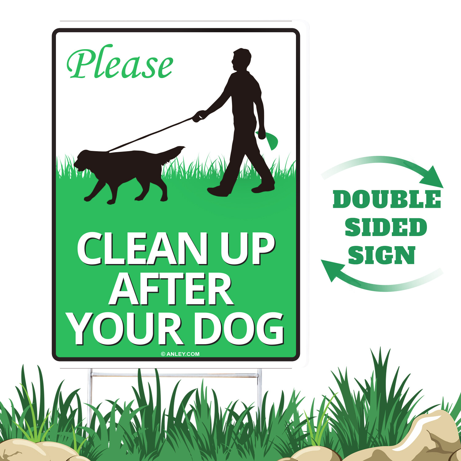 Clean Up After Your Dog Sign Metal Stake Clean Up After Pet Warning Lawn Signs