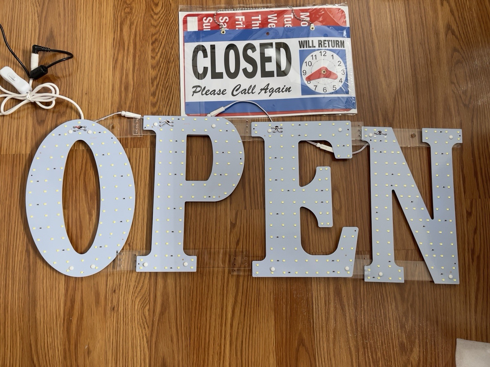 LemonNova LED “OPEN” Hanging Illuminated Sign, White Acrylic, Includes Hardware