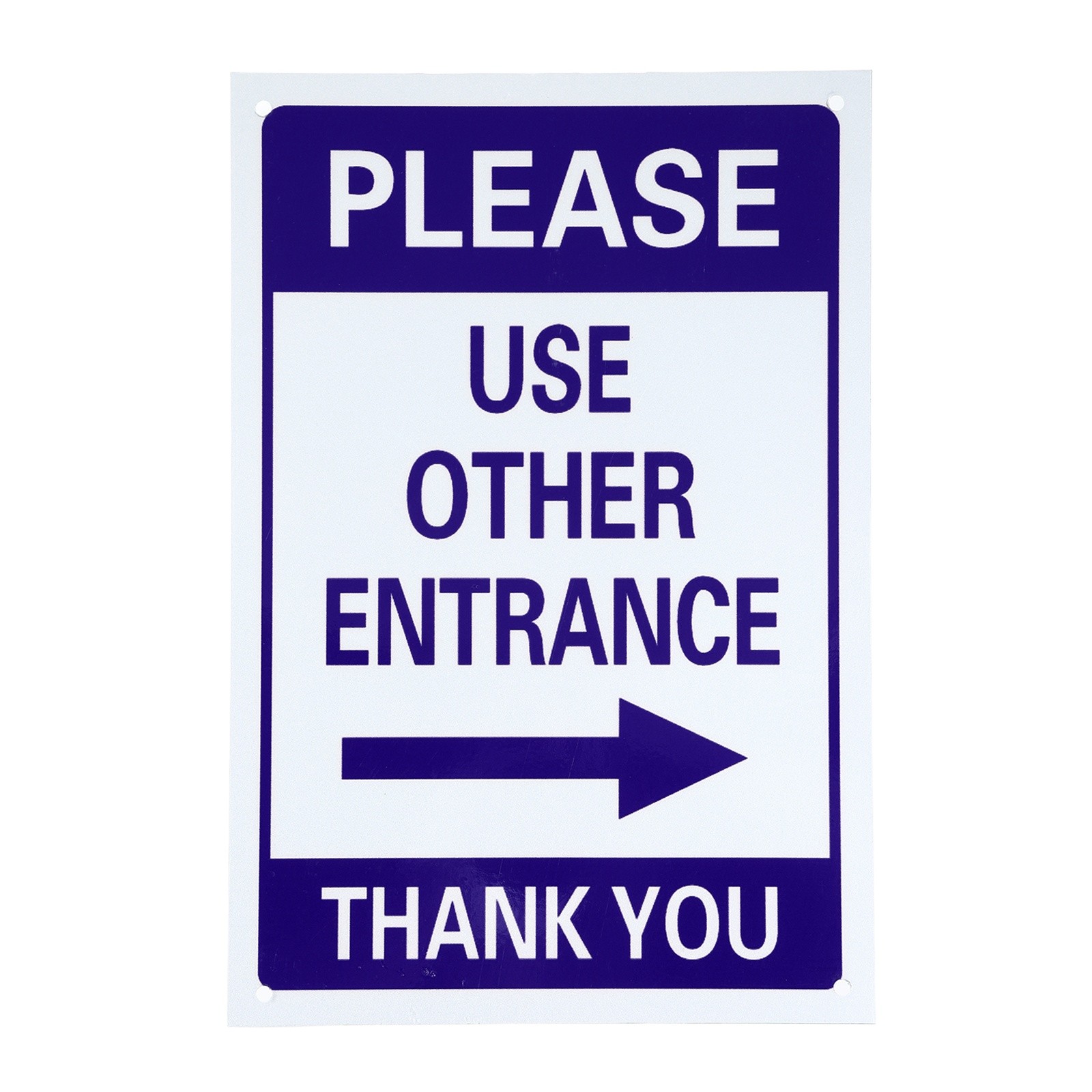 Please Use Other Entrance Thank You Sign, Right Arrow, Blue on White