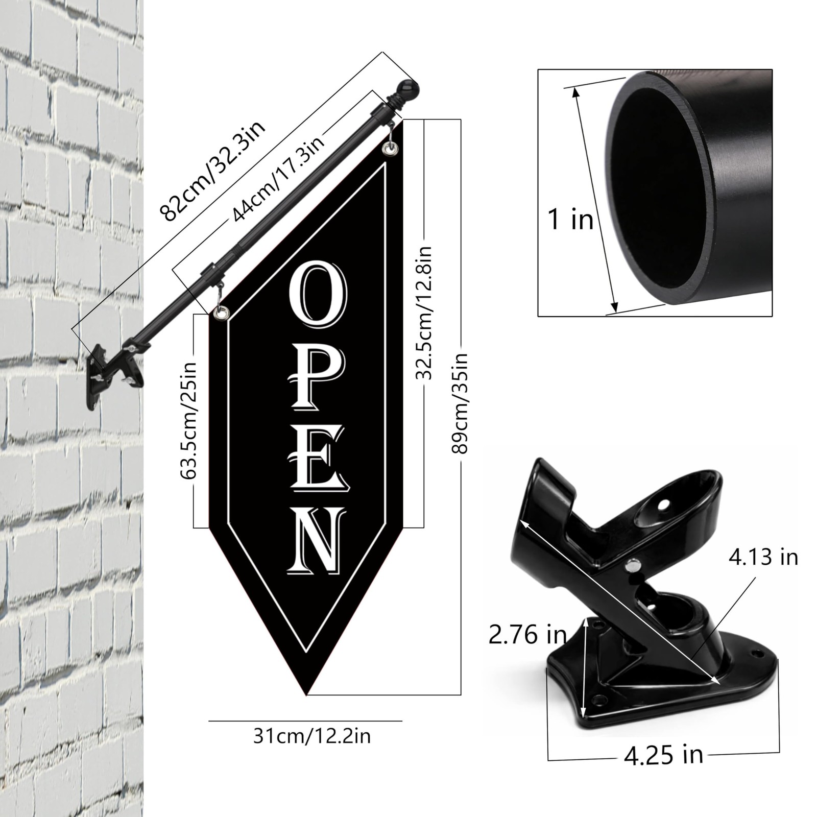 OPEN Flag with Pole Kit, Double-Sided Heavy Duty Hanging Banner Sign with Met