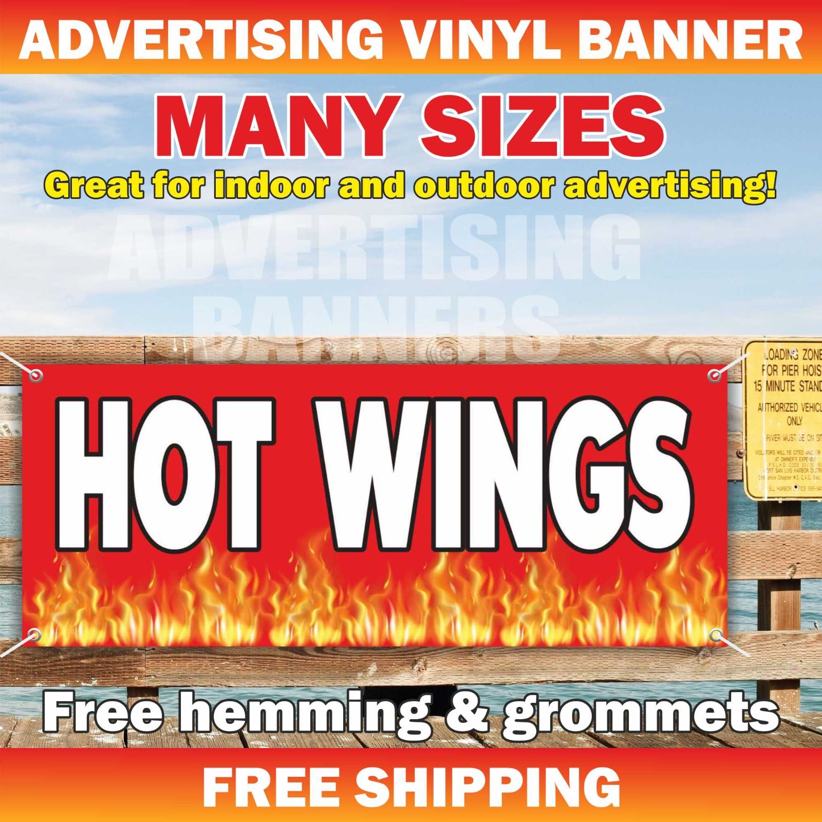 HOT WINGS Advertising Banner Vinyl Mesh Sign chicken street fast food sandwich