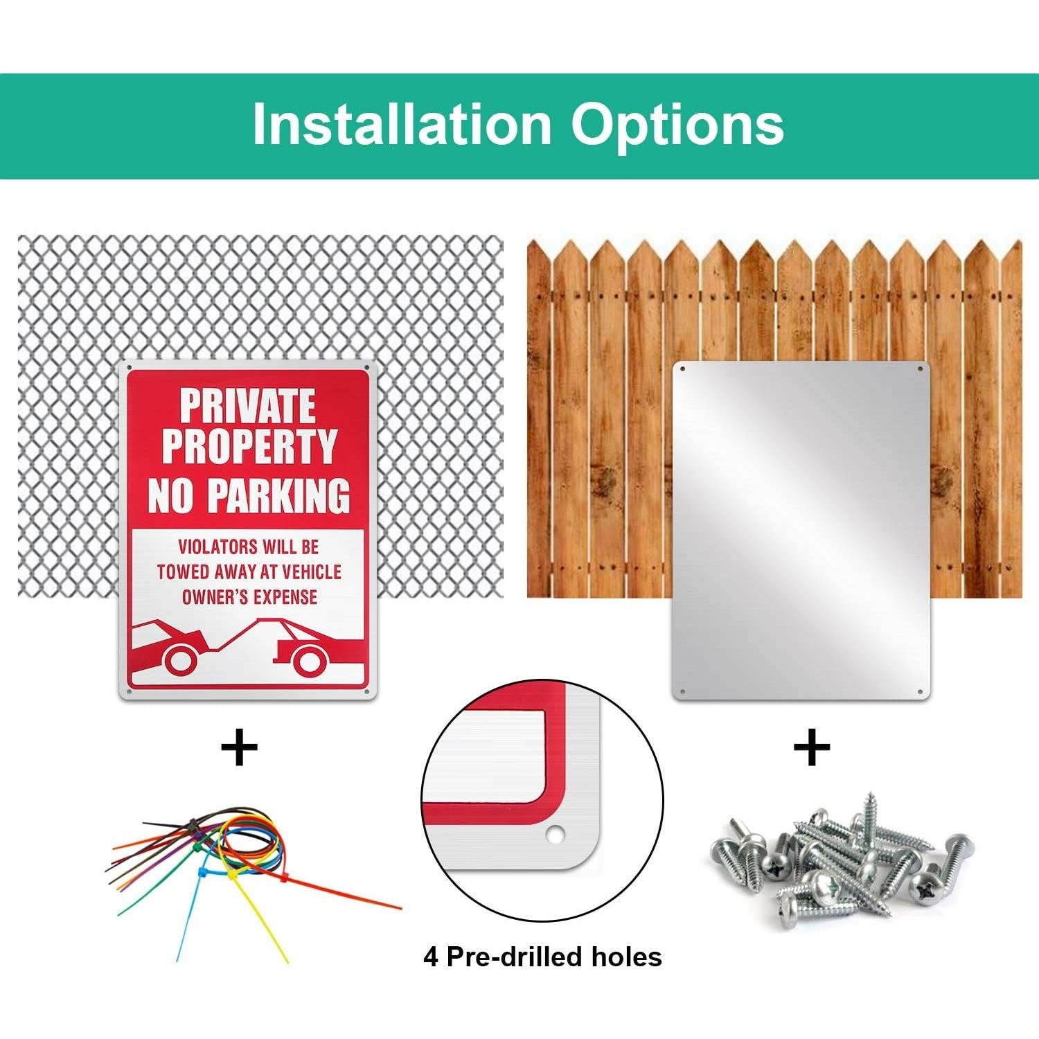 14×10 Inches Reflective Private Property Sign 3 Pack No Parking Violators Towed