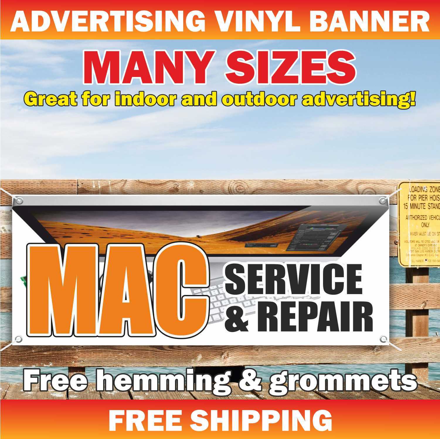 MAC SERVICE & REPAIR Advertising Banner Vinyl Mesh Sign laptop pc phone computer
