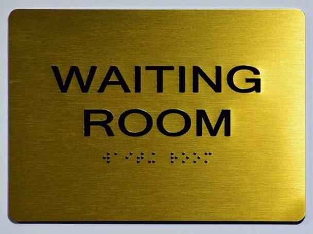 Waiting Room Sign With Braille and Raised Letters (Aluminum, Gold ,Size 5×7)