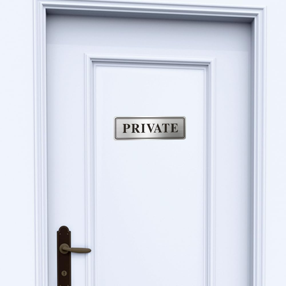 Metal Stainless Steel Private Sign for Doors,With Self Adhesive,9X3In(Private 1P
