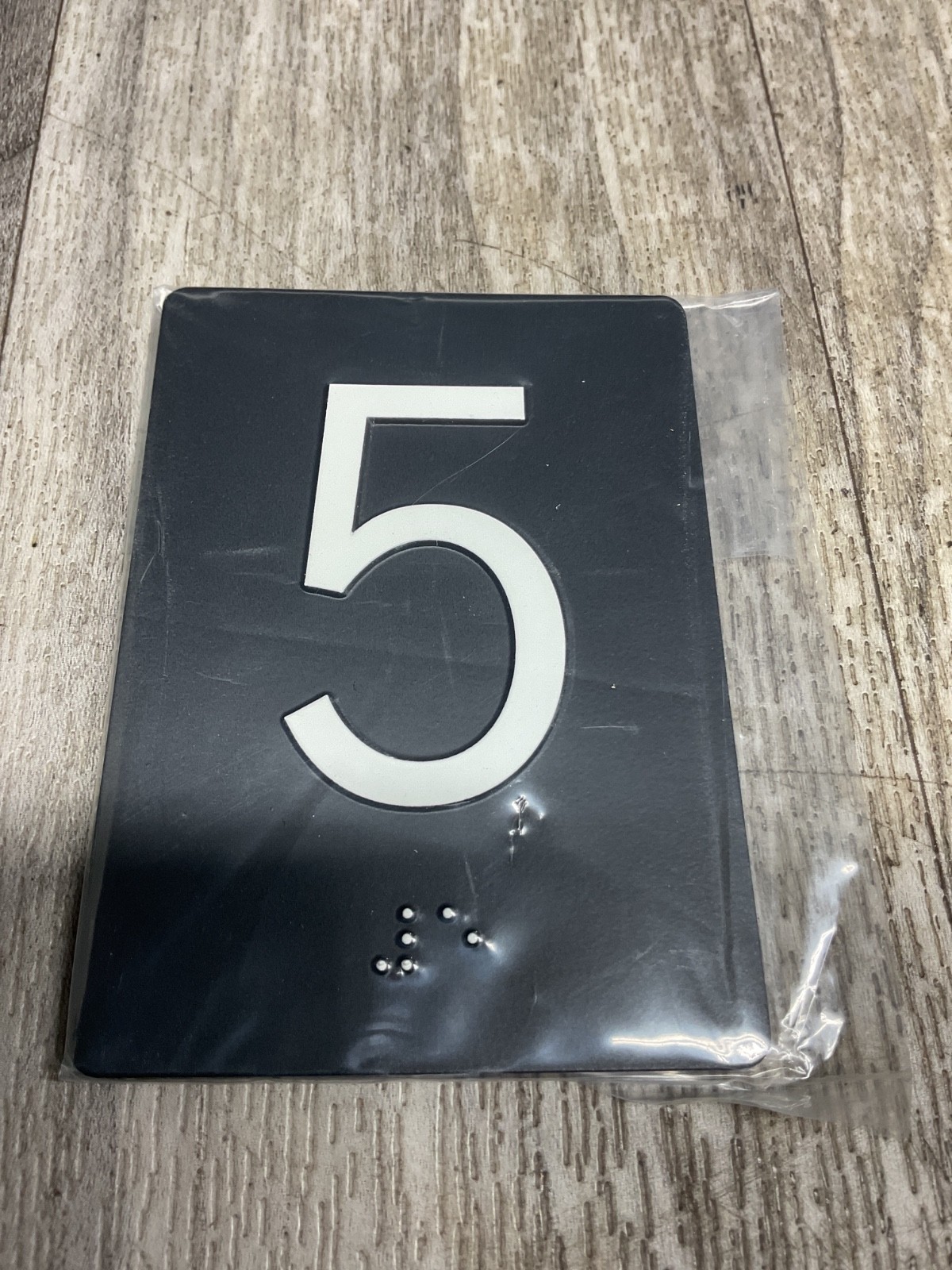 5th Floor Elevator Jamb Plate Sign, Braille #5, Raised Dots & Number #4012G68