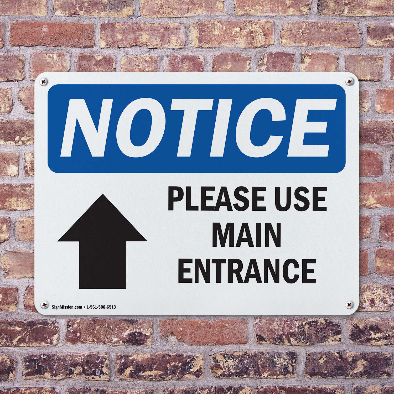 (2 Pack) Please Use Main Entrance [Up Arrow] OSHA Notice Sign Decal Metal