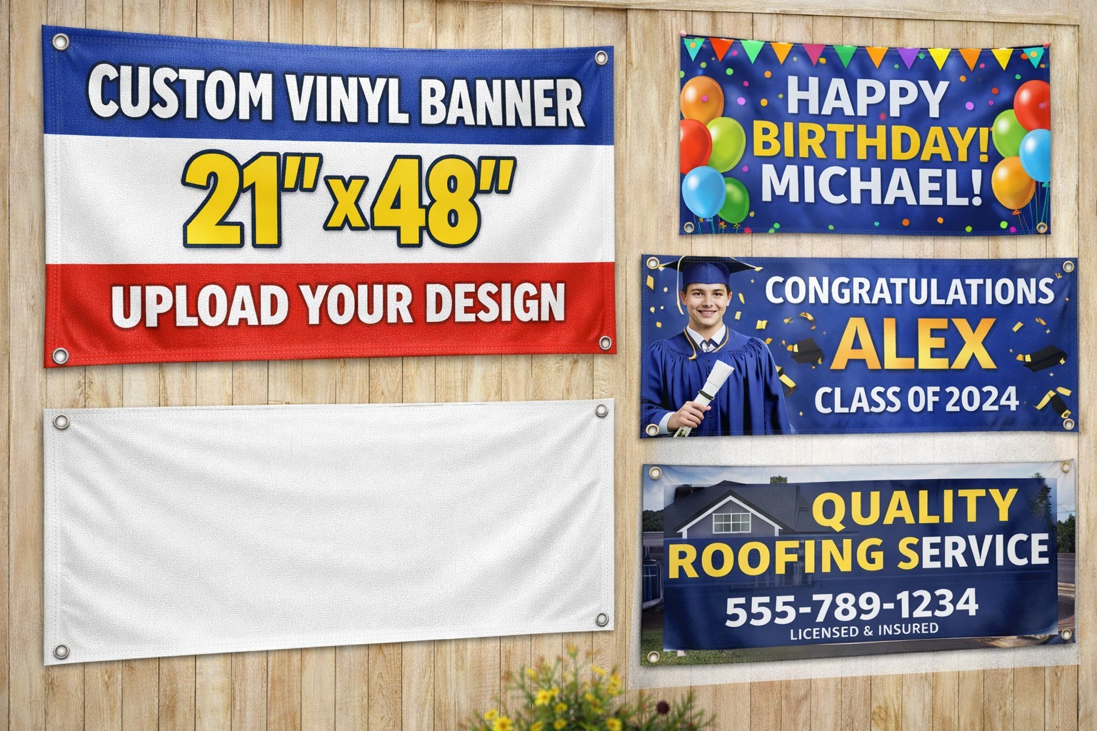 Custom Banner 21×48 Personalized Vinyl Banner Business Party Sign Made in USA