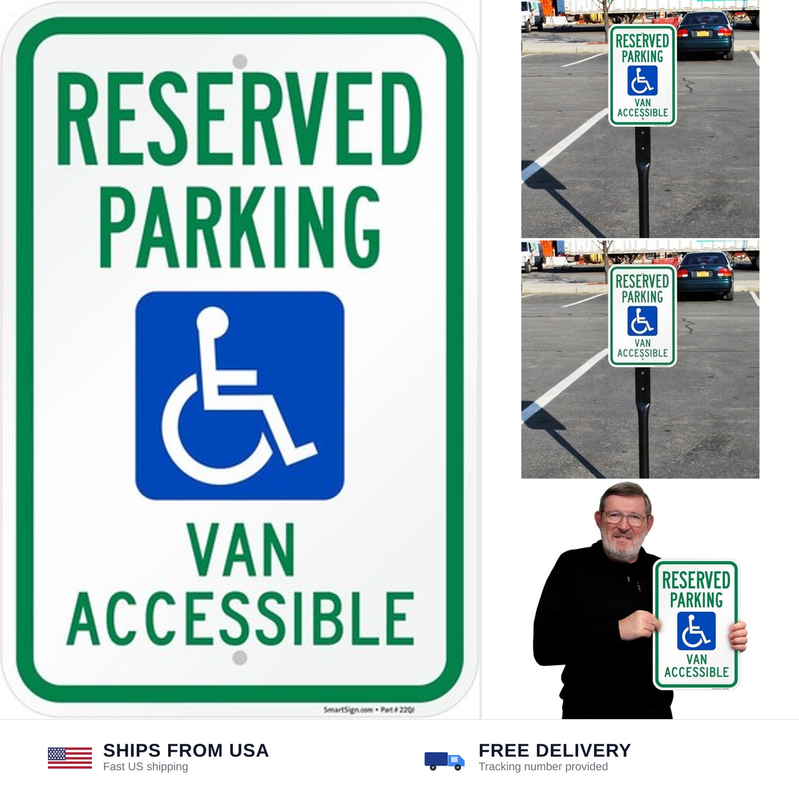 SmartSign “Reserved Parking – Van Accessible” Handicap Parking Sign | 12″ x 1…