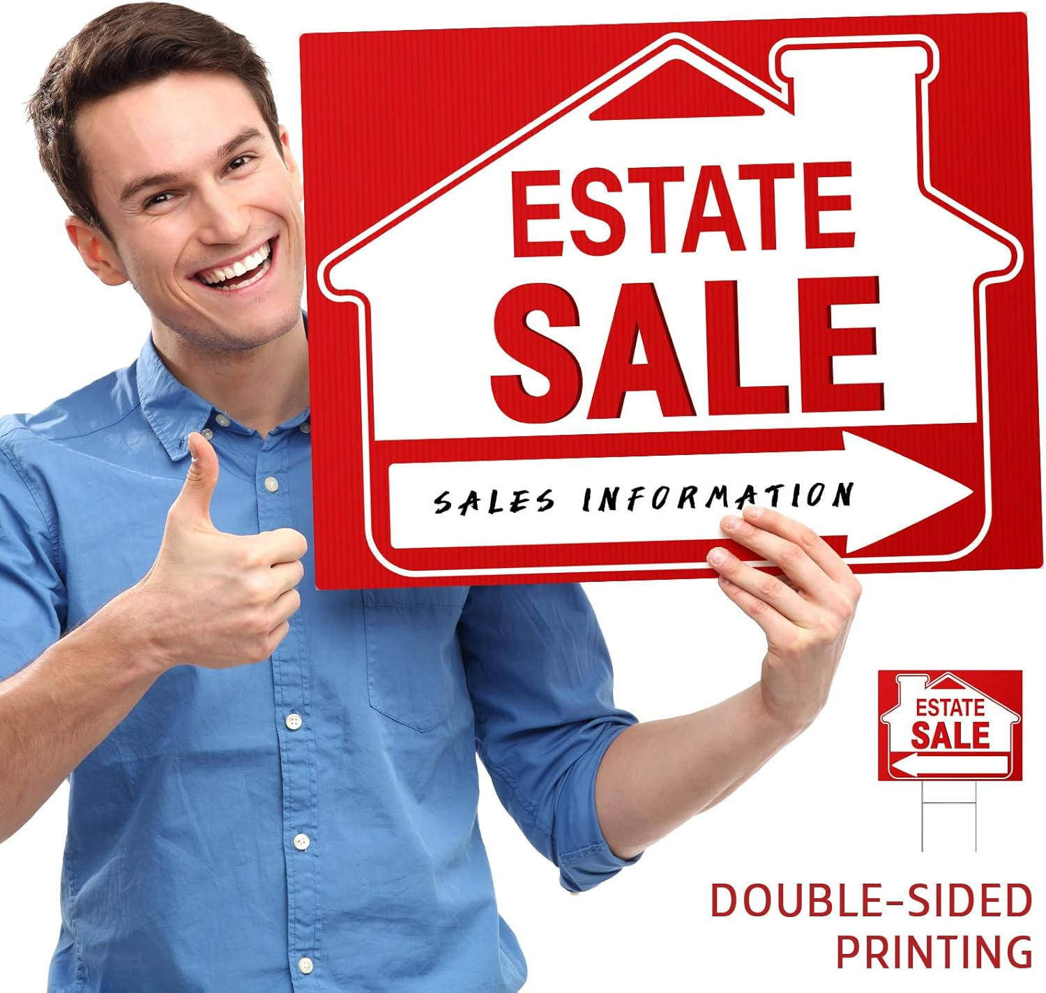 [5 Pack] Estate Sale Signs Set – 16 X 12 Inch Double-Sided Yard Signs with Arrow