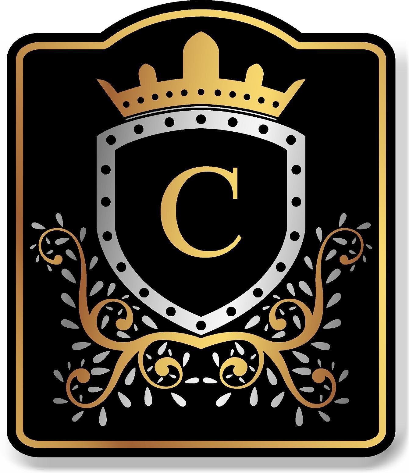 Letter C Initial Fancy Gold Crown Royal BLACK Aluminum Composite Sign
