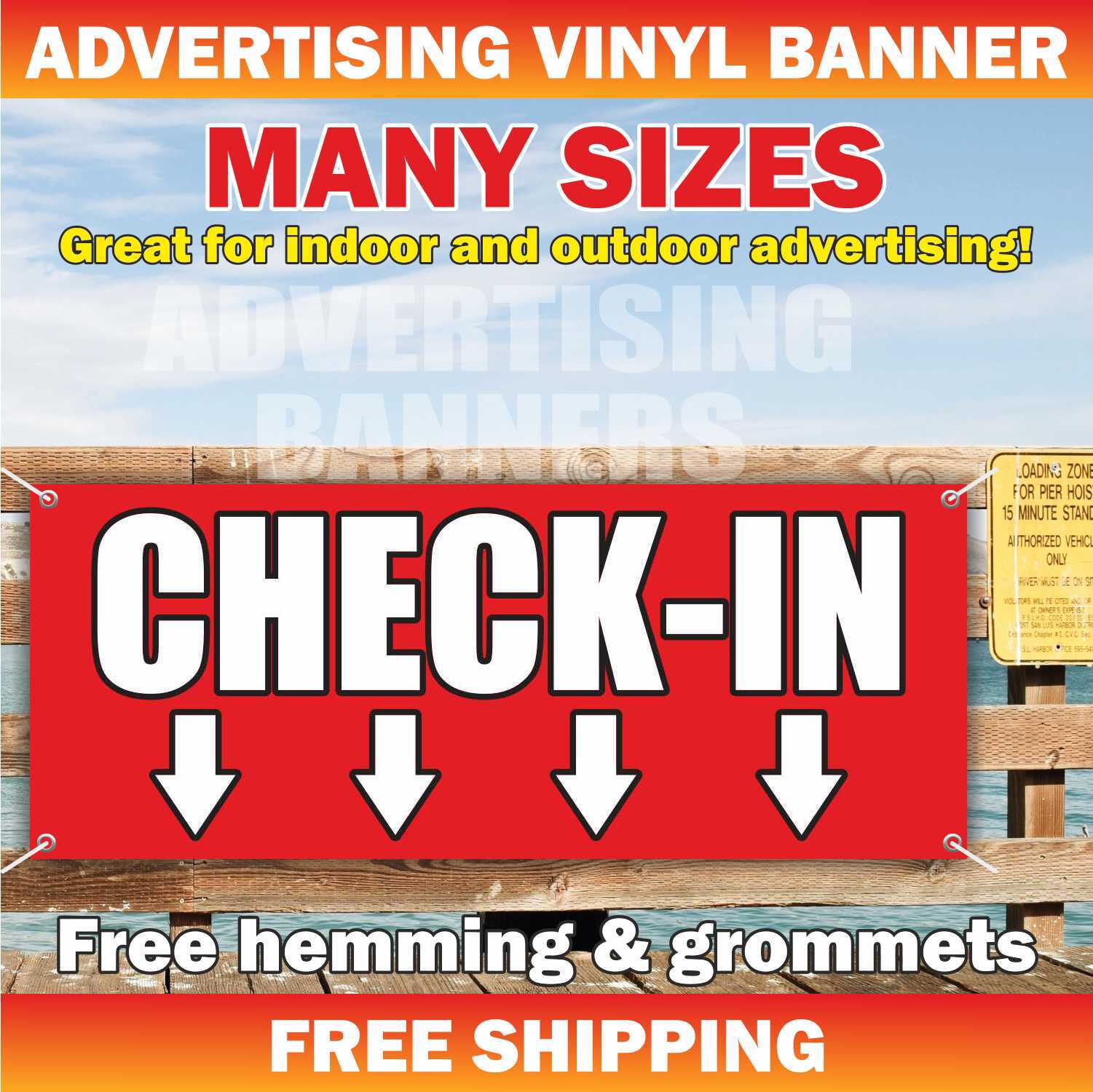 Check-in Advertising Banner Vinyl Sign Check-out hotel reception motel guest