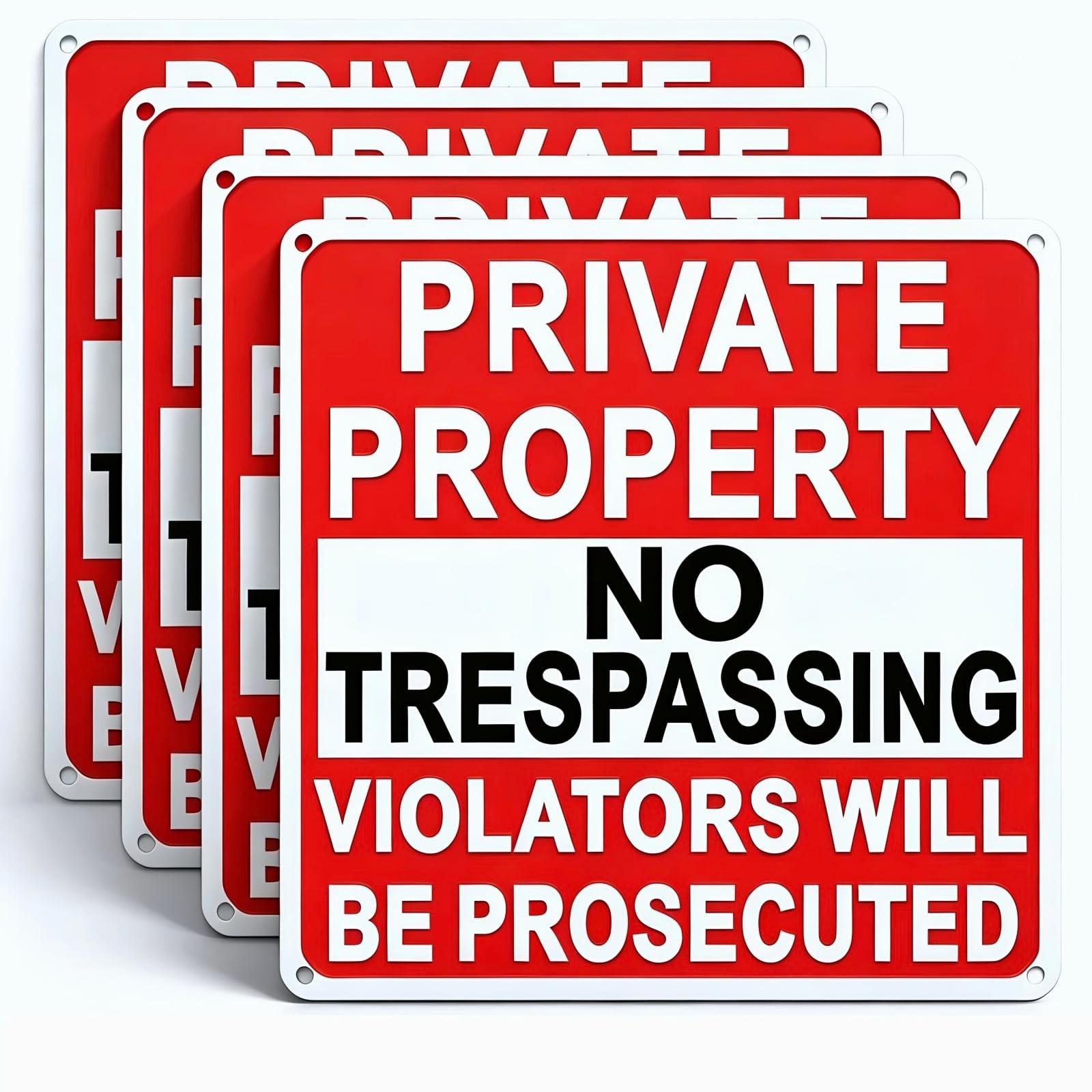 4 Pack Large No Trespassing Signs Private Property, 9.5 Inch x 9.5 Inch Private