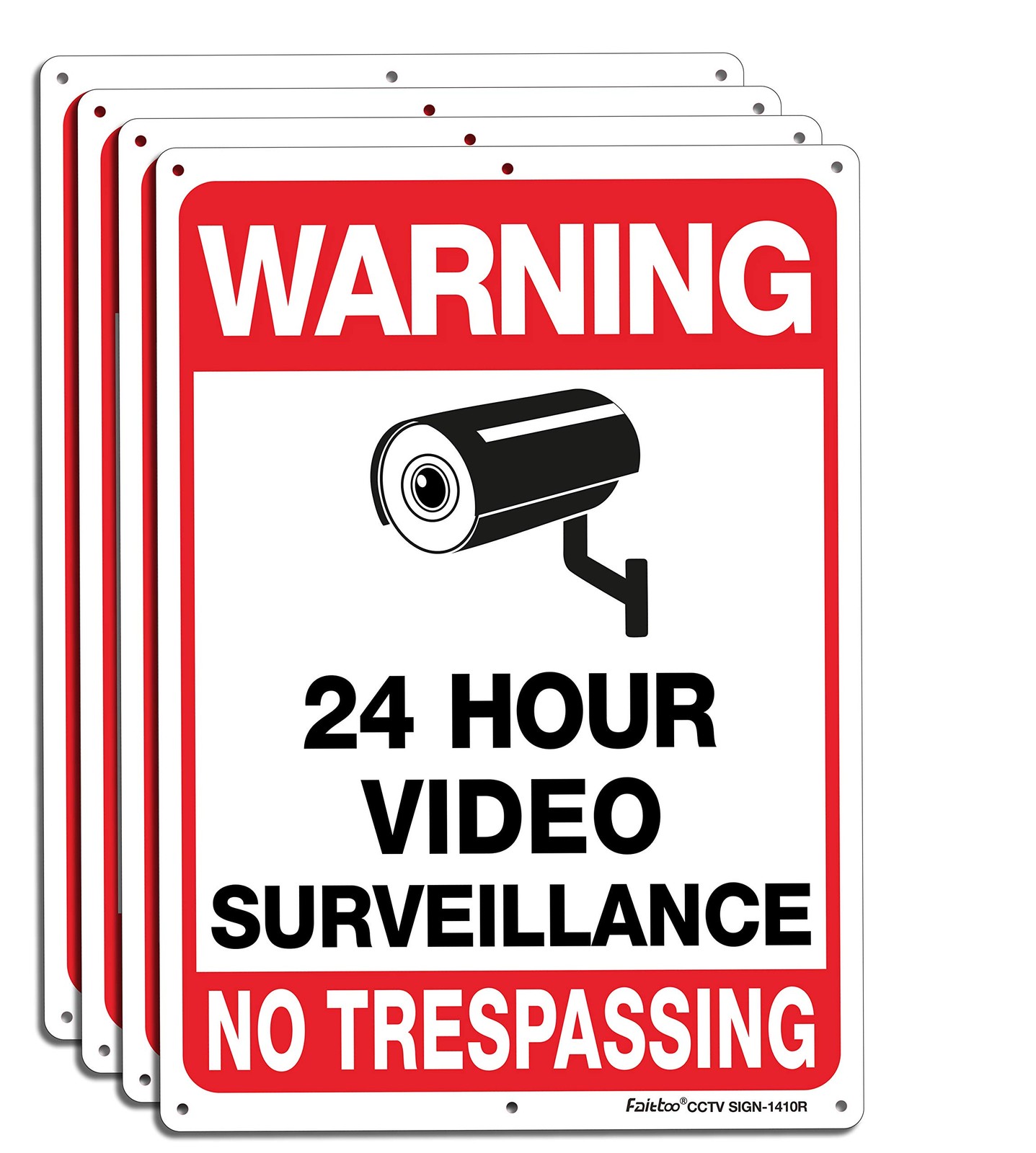 4 Pack 14×10 Metal No Trespassing CCTV Security Camera Sign Waterproof