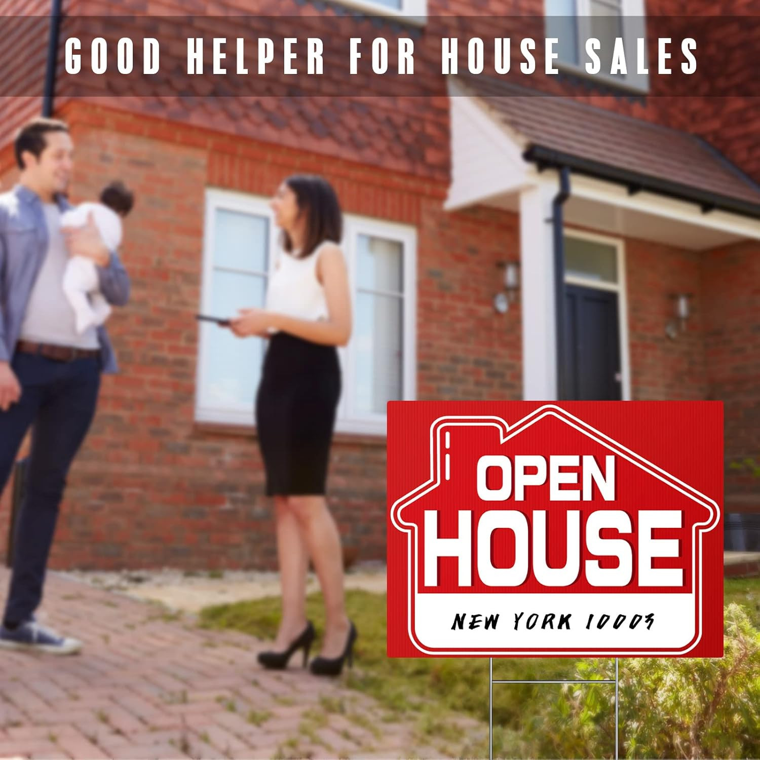 Open House Signs (5 Pack), 16″ X 12″ Double-Sided Yard Sign with Metal H Stakes,
