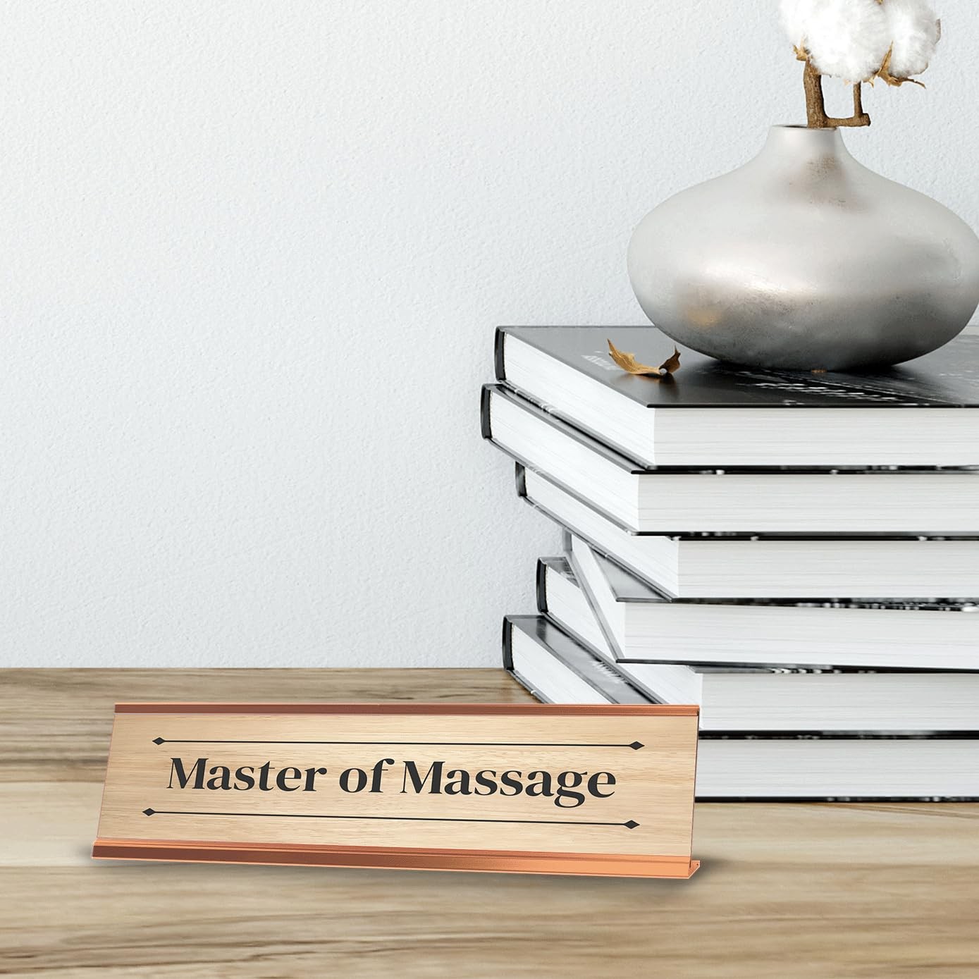 Master of Massage Rose Gold Frame Desk Sign (2×8″) Novelty Workplace and Home
