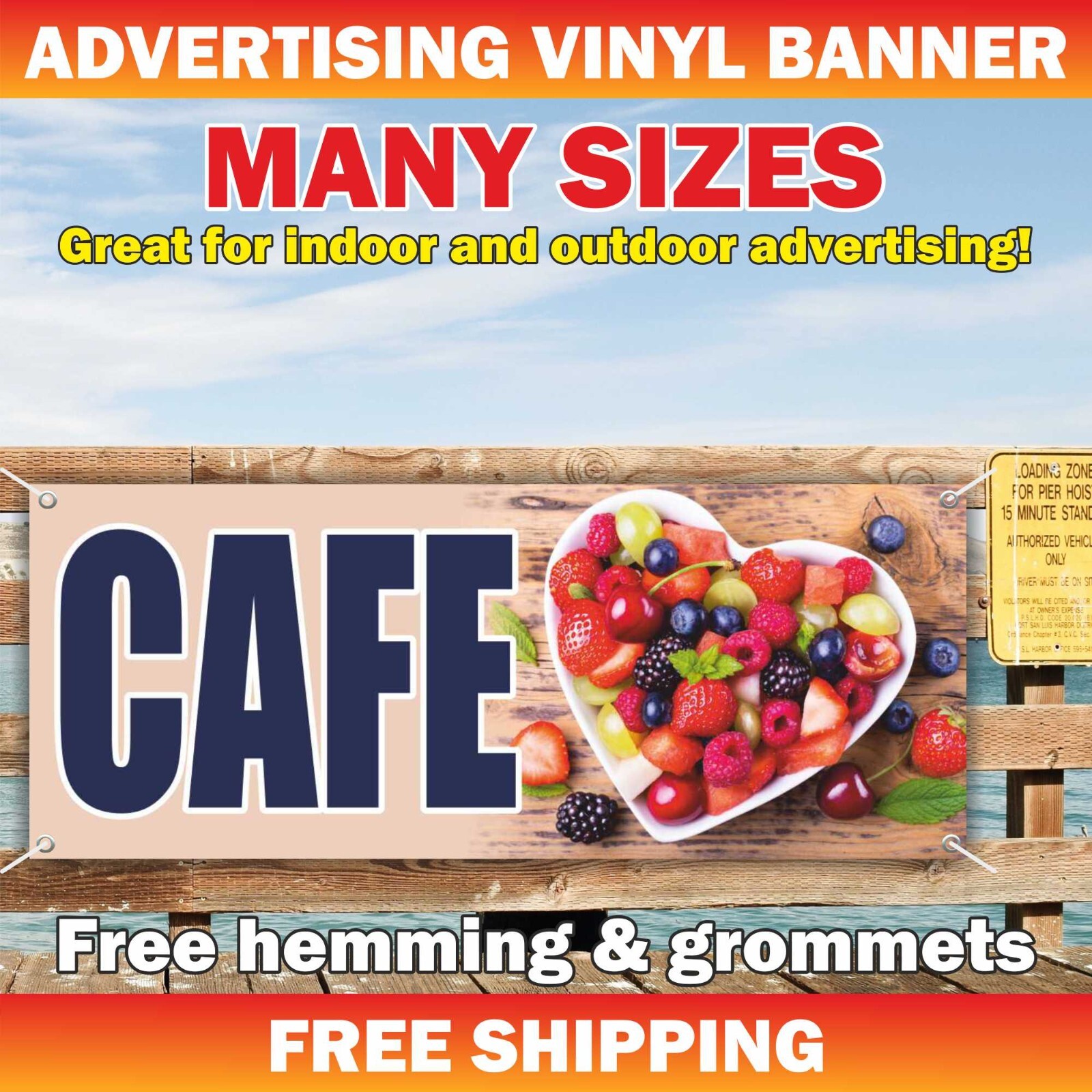 CAFE Advertising Banner Vinyl Mesh Sign Coffee Tea Drinks Buffet Fast Food Fruit